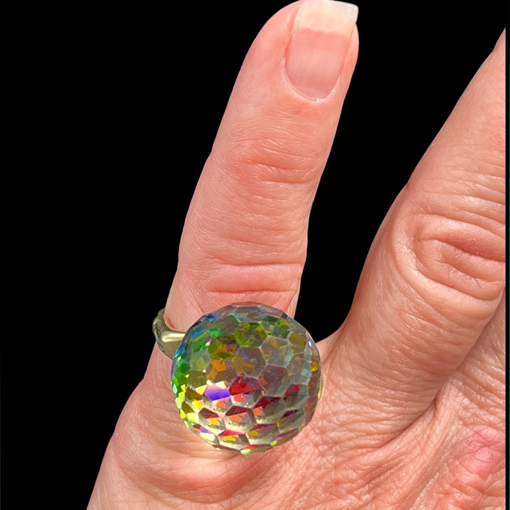 Vintage Vendome Adjustable Crystal Ball Prism Cocktail Ring Pat. 2,961,855